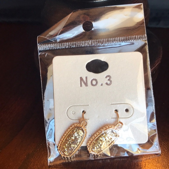 No. 3 Gold and Gold Glittered Drop Earrings - Picture 7 of 7